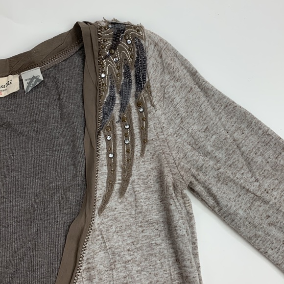 Miss Me Cardigan sweater XS Wings sequin Design Boho Earthy Button Style pockets - Picture 6 of 15